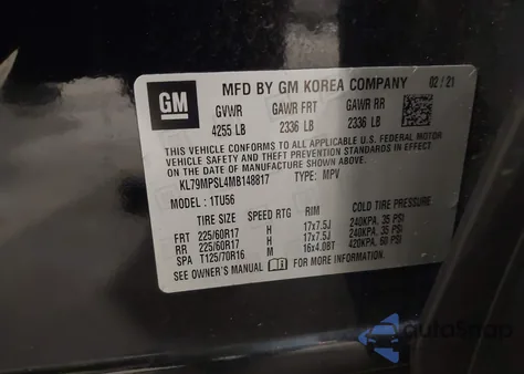 2021 Chevrolet Trailblazer Fwd Lt z USA, uszkodzony, nr VIN KL79MPSL4MB148817